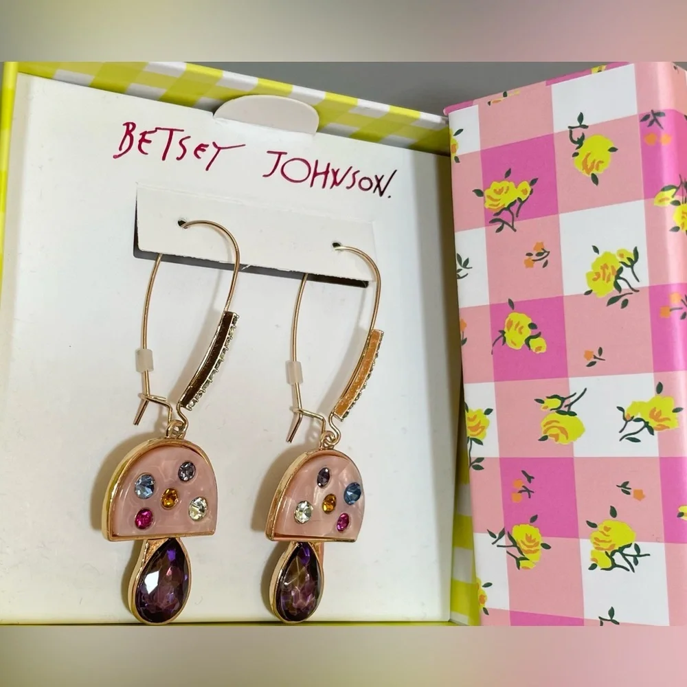 NIB BETSEY JOHNSON EMBELLISHED MUSHROOM DANGLE EARRINGS - Picture 5 of 7